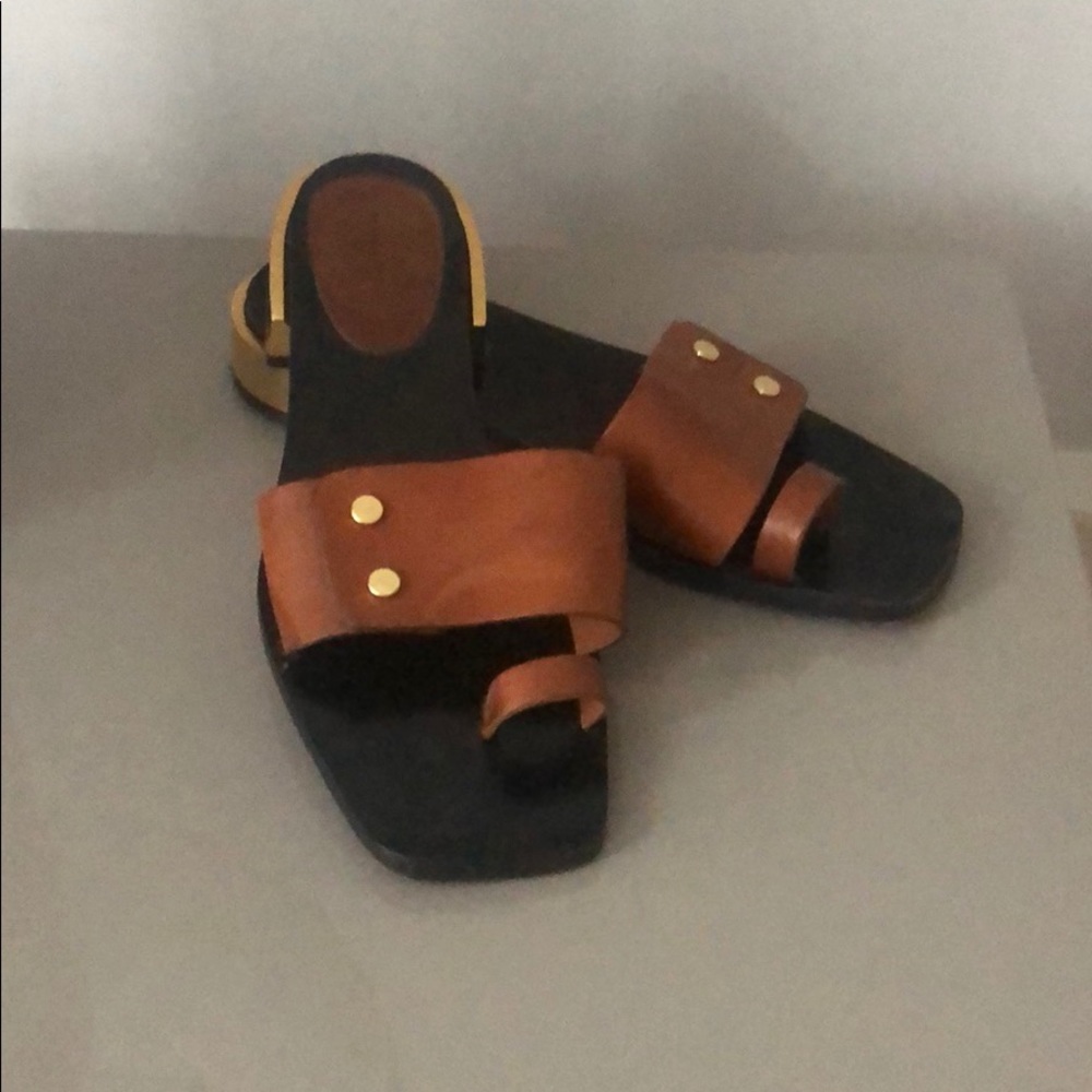 Scanlan Theodore Tan leather slides